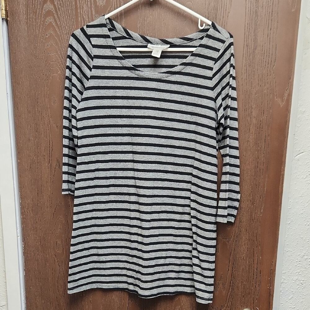 Motherhood Maternity Black and Gray Striped Long Sleeve Top